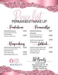 Preisliste Permanent make up